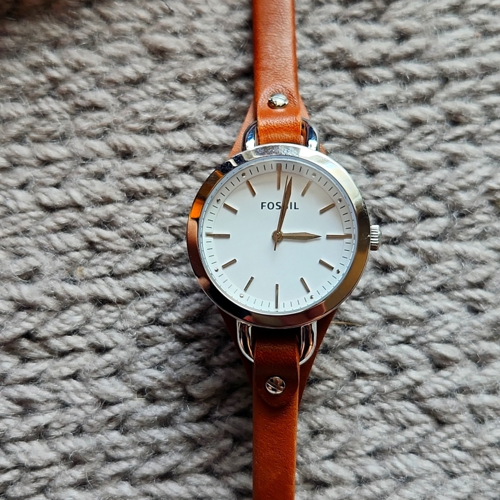 Fossil silver and leather watch